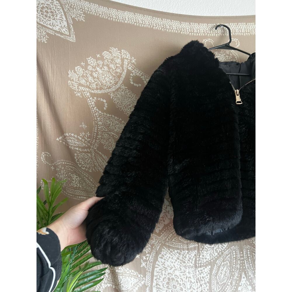 Made in Italy Faux Fur Black Hoodie Zip Up Jacket - Picture 2 of 5
